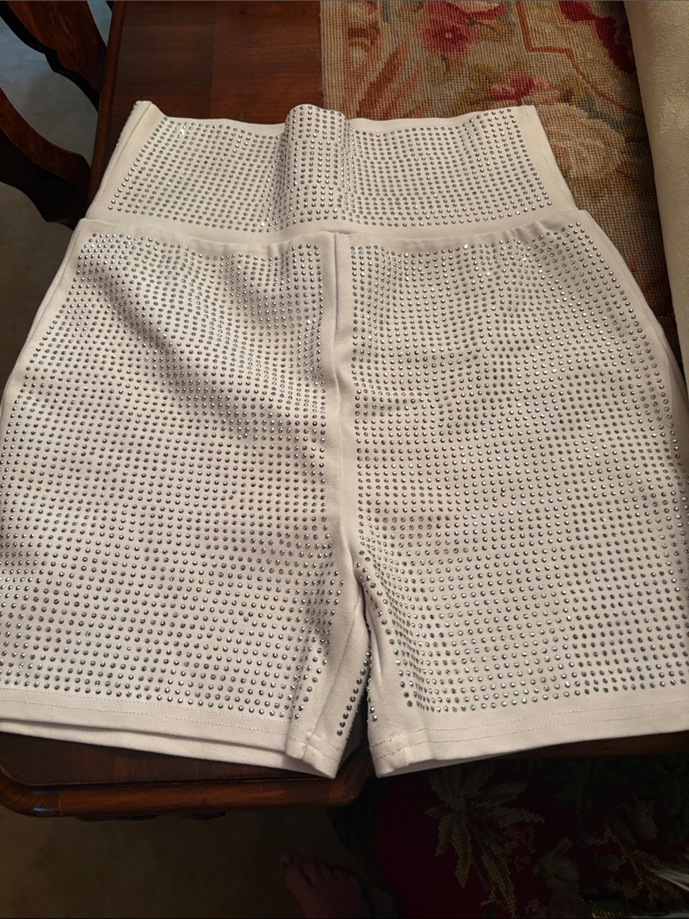 I.AM.GIA White High-Waist rhinestone studded Bike Shorts